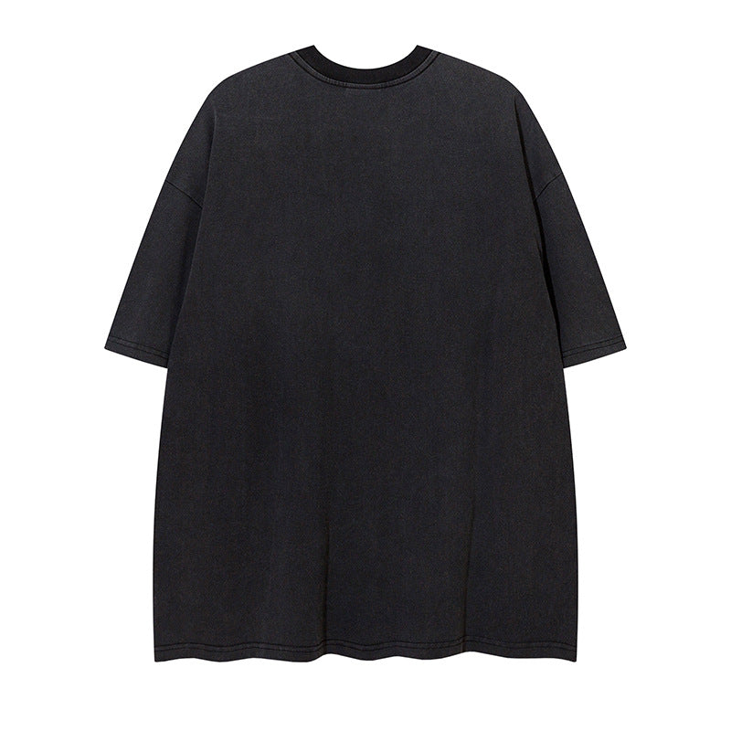 Dark High Street Fuzzy Abstract Printing T-shirt