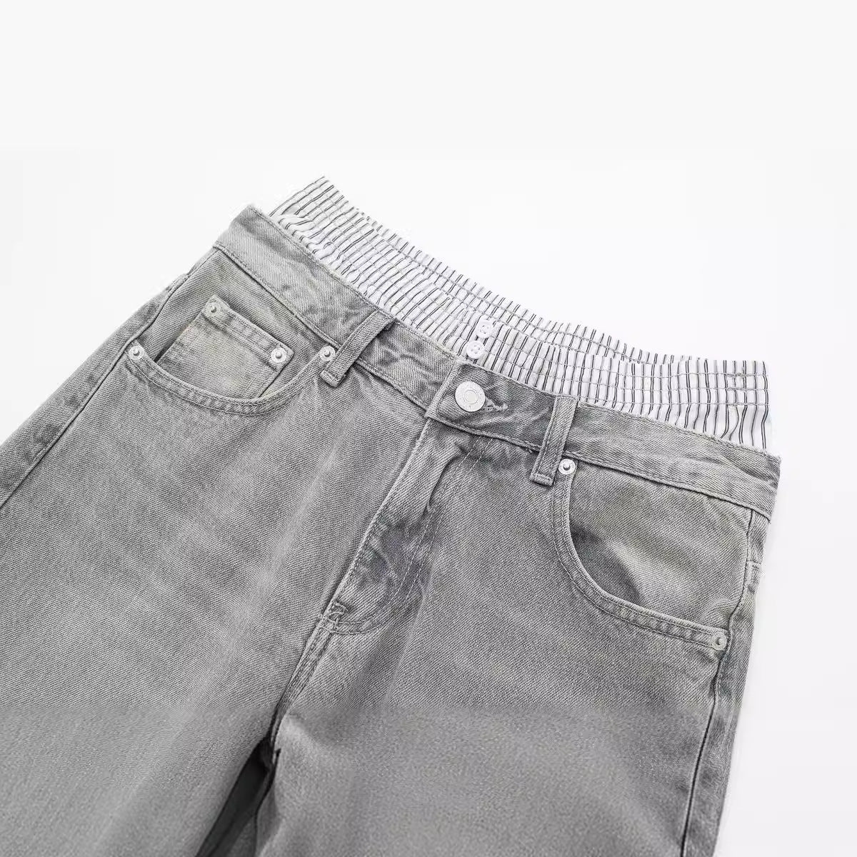 Pantalón Jean Doble Cintura Lavado Gris