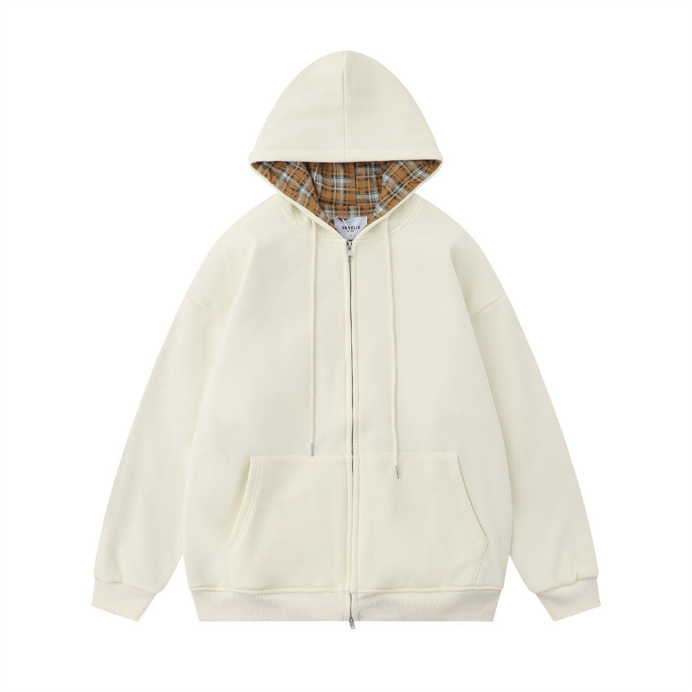 Solid Color Simple Hooded Cardigan Sweater Men's INS