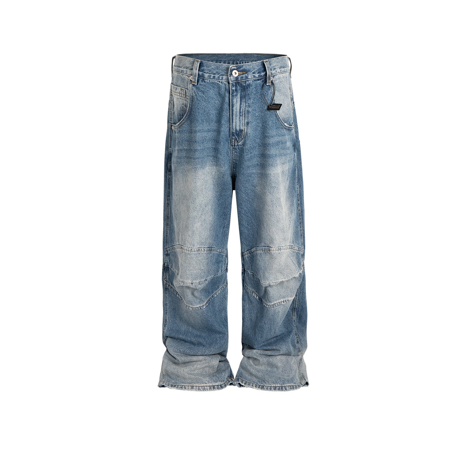 Profile Pleated BAGGY Washed White Blue Jeans