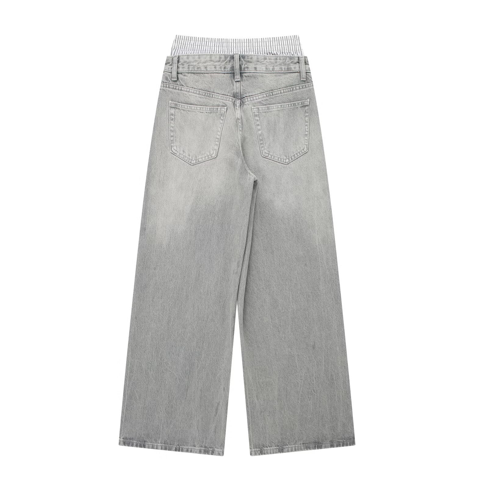 Pantalón Jean Doble Cintura Lavado Gris
