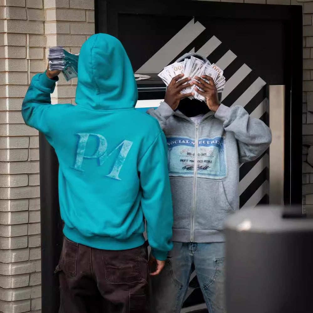 Loose Archaic Personality American Printed Hooded Long Sleeve Pullover Pocket Sweatshirt