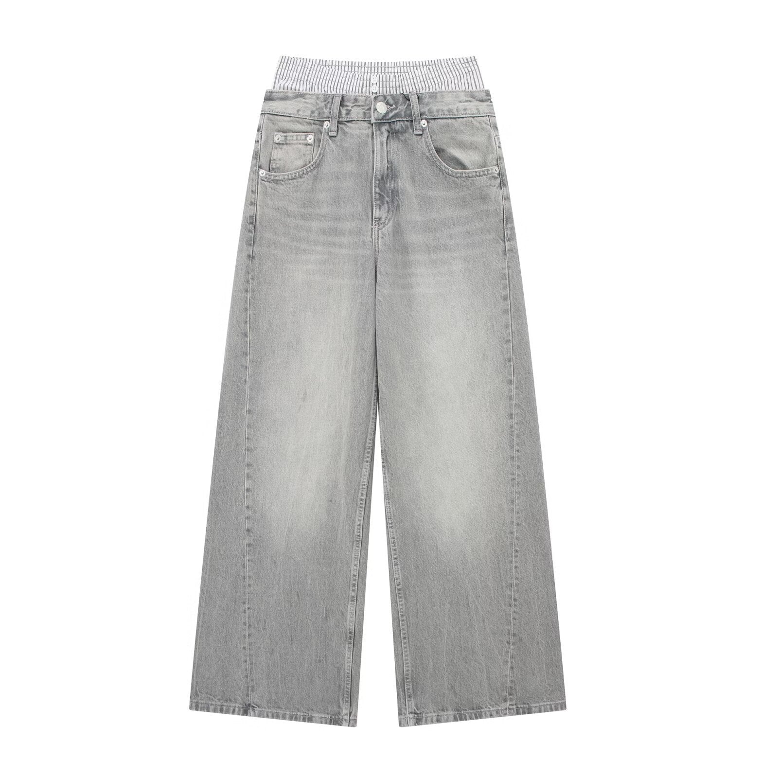Pantalón Jean Doble Cintura Lavado Gris