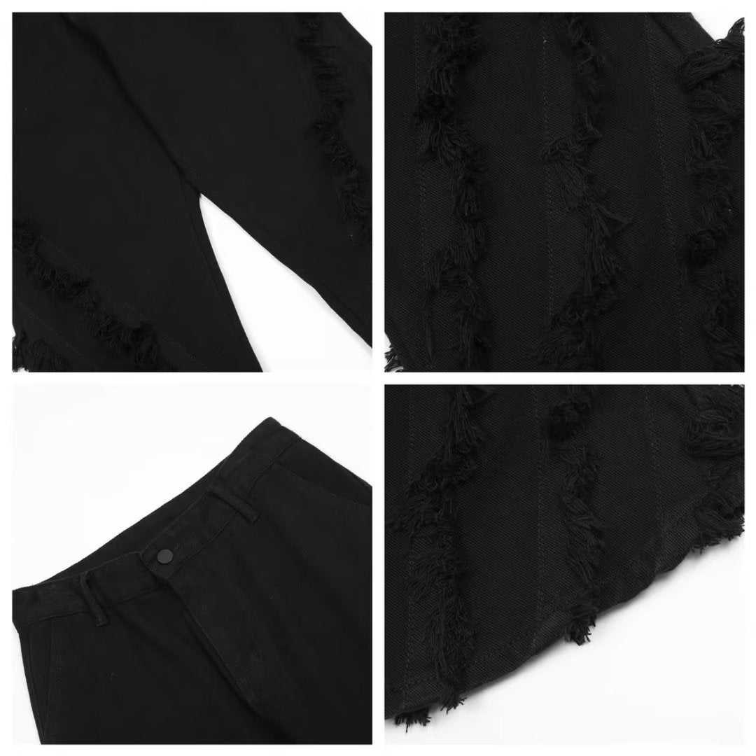 High Street Structure Design Raw Hem Jeans Men's Straight Advanced Retro Trousers