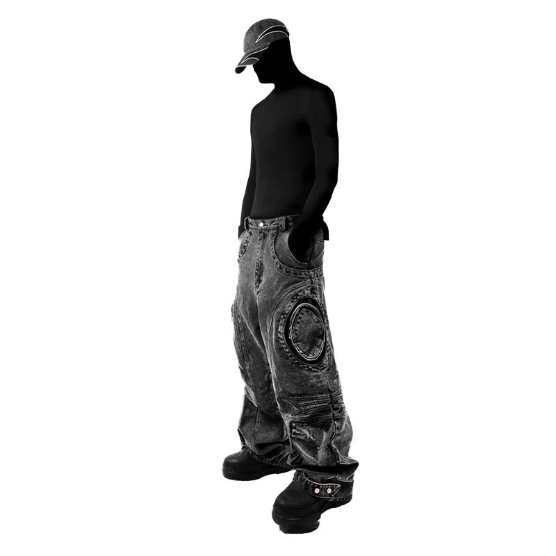 Black Ripped Design Zipper Pants Fashion Street Wind