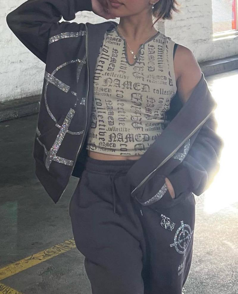 Sudadera Y2K Full Zip con Pedrería
