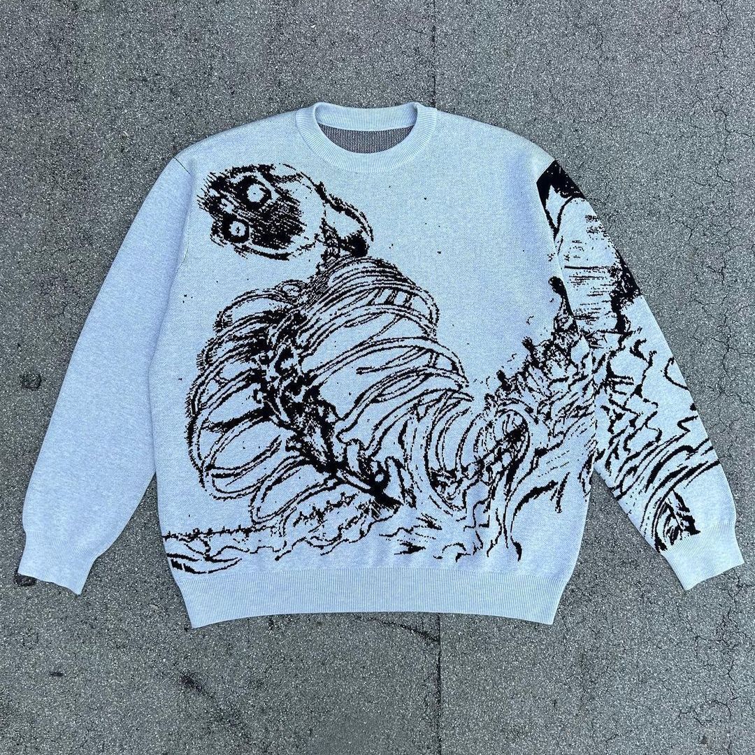 Y2g Sweater Gothic Skeleton Print Pullover