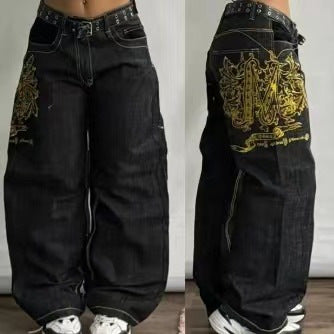 Printed Black Jeans American Retro Jazz