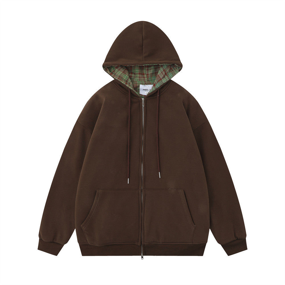 Solid Color Simple Hooded Cardigan Sweater Men's INS