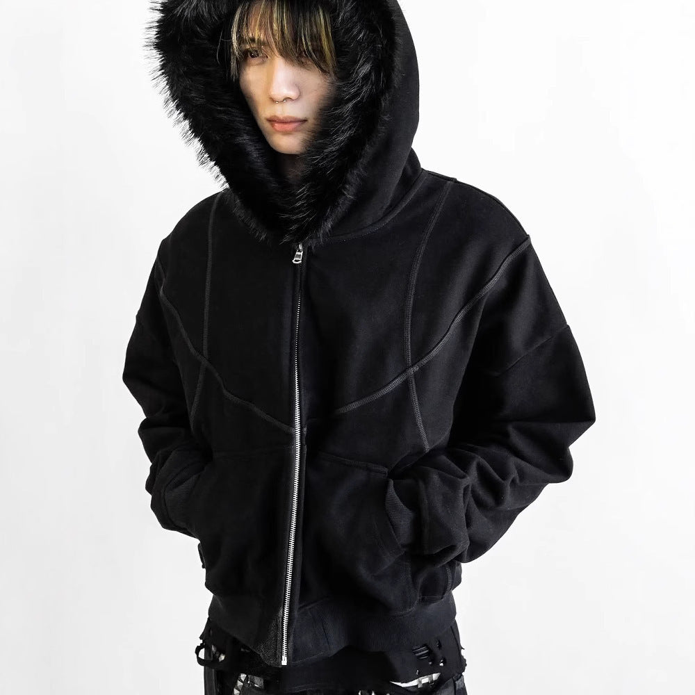 Zip-Up con Capucha de Pelos