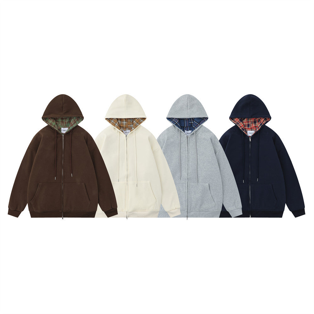 Solid Color Simple Hooded Cardigan Sweater Men's INS