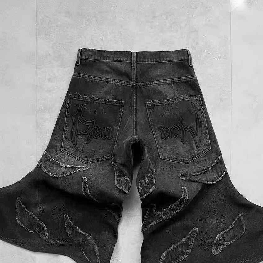 Retro Black Patchwork Hole Jeans Hip Hop