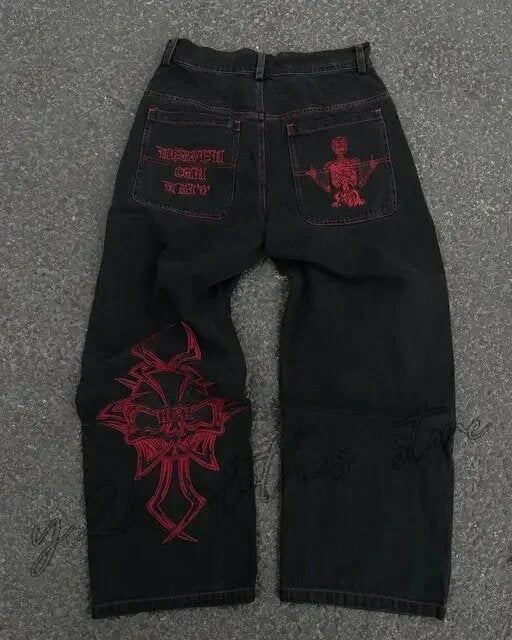 Hip Hop Embroidered Loose Jeans Men
