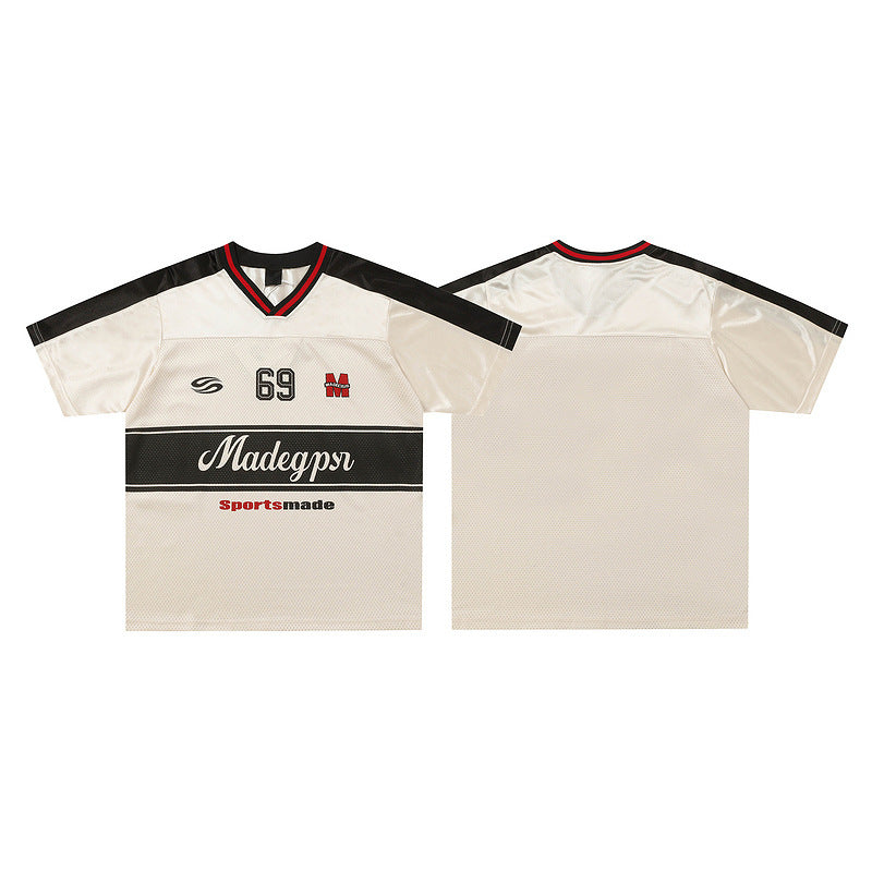 Sports V-neck Jersey Short Sleeve Trendy Couple Tops