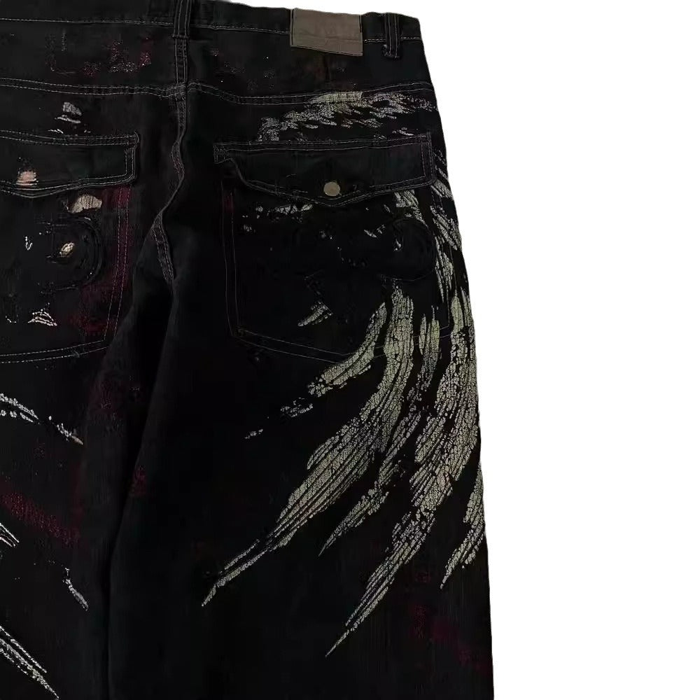 Hip Hop Embroidered Loose Jeans Men