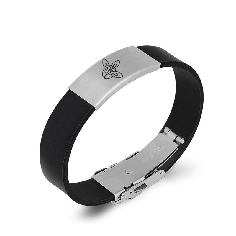 Stainless Steel Irish Celtic Knot Silicone Bracelet Geometric Witchcraft Bangles