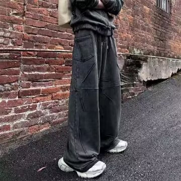 Niche Heavy Industry Washed Distressed Hooded Zipper Sweatshirt Casual Pants