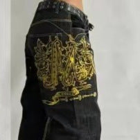 Printed Black Jeans American Retro Jazz