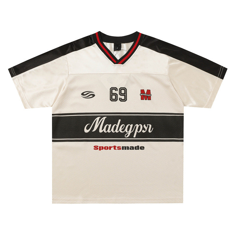 Sports V-neck Jersey Short Sleeve Trendy Couple Tops