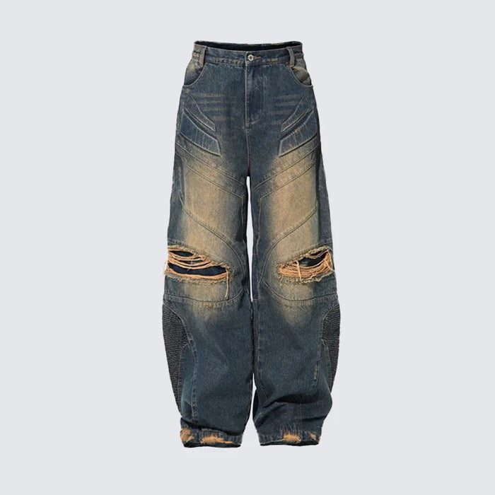 Street Fashion Ripped Stitching Jeans
