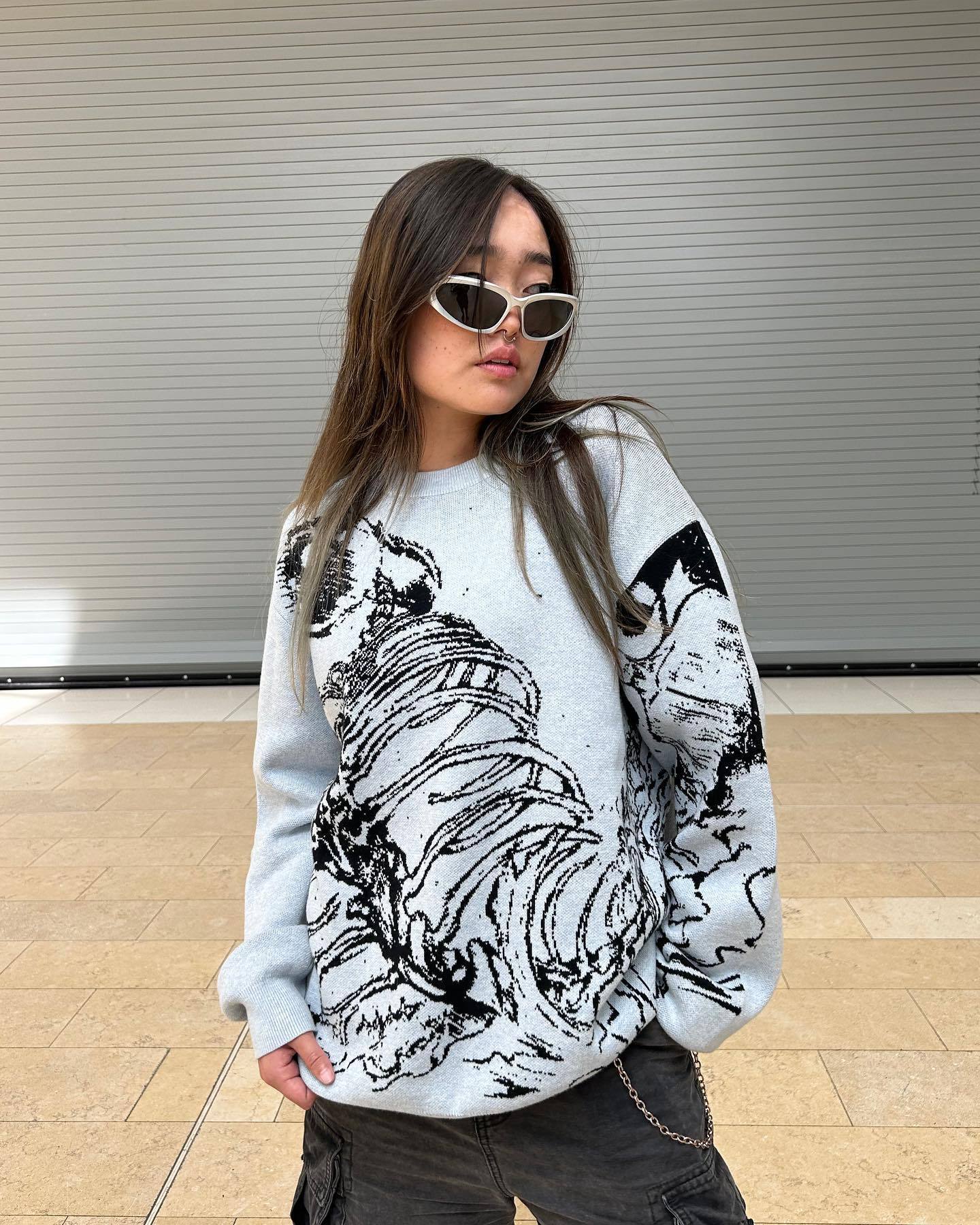 Y2g Sweater Gothic Skeleton Print Pullover