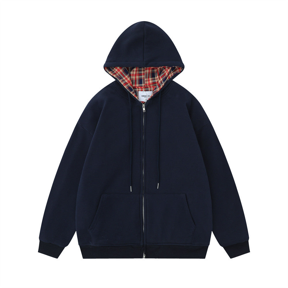 Solid Color Simple Hooded Cardigan Sweater Men's INS