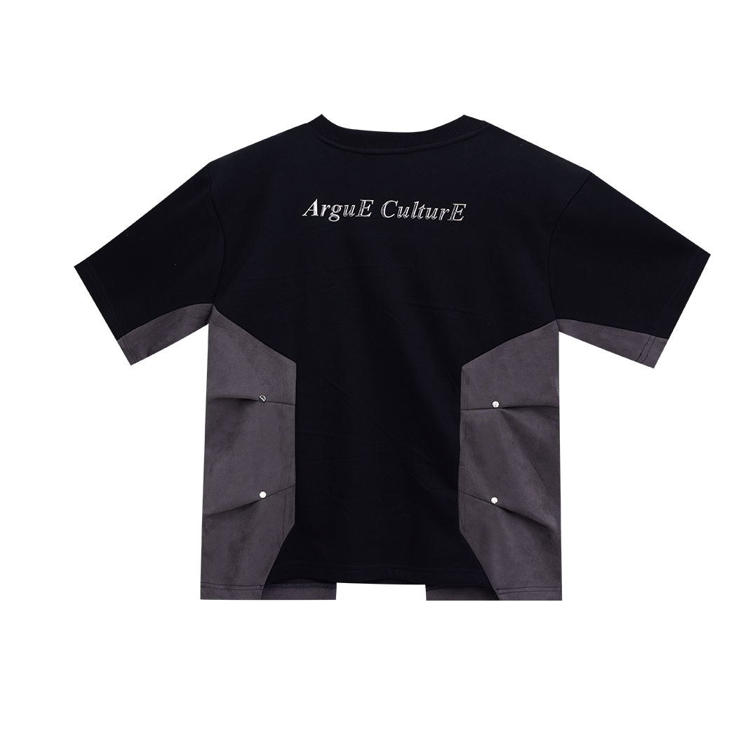 Men's Heavy Industry Niche Color Contrast Patchwork Padded Shoulder Short-sleeved T-shirt